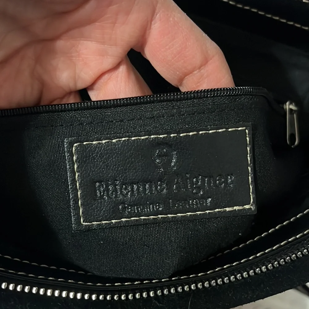 Etienne Aigner black leather shoulder purse (15” x 10.5” x  6”) - Picture 7 of 12